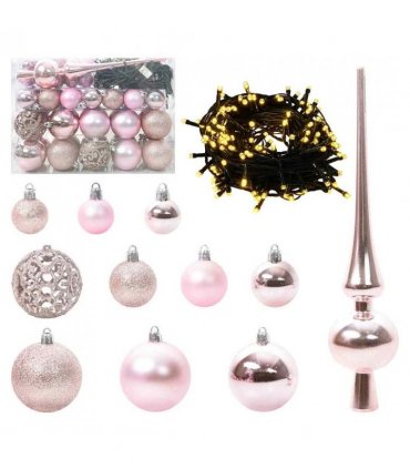 vidaXL Christmas Bauble Set with 150 LEDs 61 pcs Pink Plastic