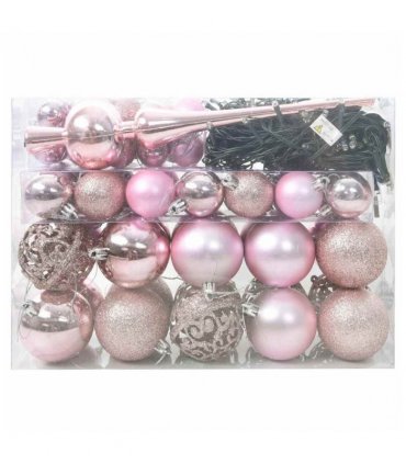 vidaXL Christmas Bauble Set with 150 LEDs 61 pcs Pink Plastic
