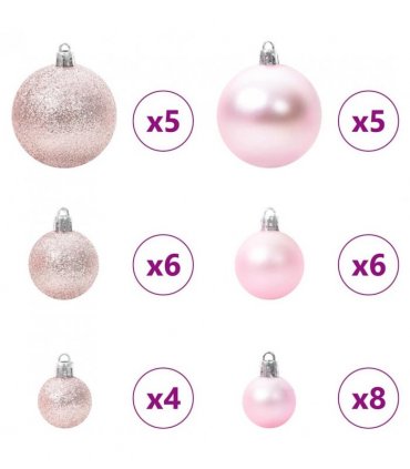 vidaXL Christmas Bauble Set with 150 LEDs 61 pcs Pink Plastic