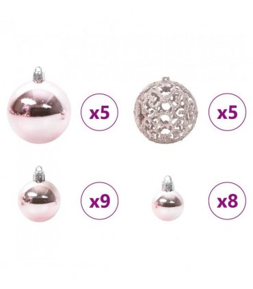 vidaXL Christmas Bauble Set with 150 LEDs 61 pcs Pink Plastic