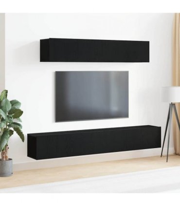 vidaXL TV Cabinet Set Wall-mounted 4 pcs Black Oak Engineered Wood