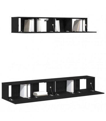 vidaXL TV Cabinet Set Wall-mounted 4 pcs Black Oak Engineered Wood