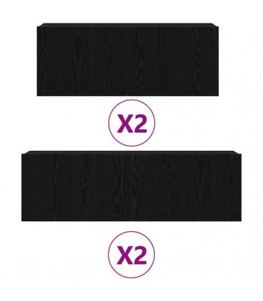 vidaXL TV Cabinet Set Wall-mounted 4 pcs Black Oak Engineered Wood