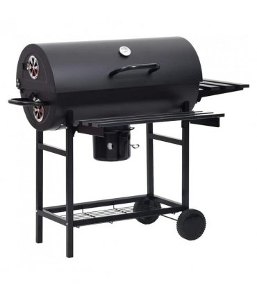 vidaXL Barrel Grill with Wheels and Shelves Black Steel 115x85x95 cm