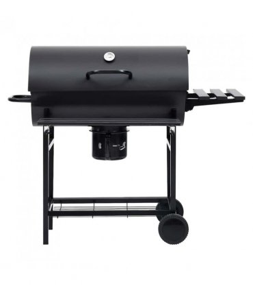 vidaXL Barrel Grill with Wheels and Shelves Black Steel 115x85x95 cm
