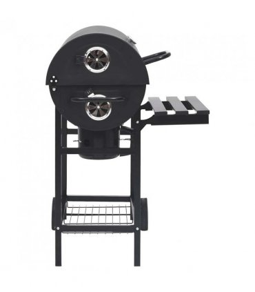 vidaXL Barrel Grill with Wheels and Shelves Black Steel 115x85x95 cm