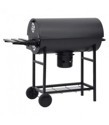 vidaXL Barrel Grill with Wheels and Shelves Black Steel 115x85x95 cm