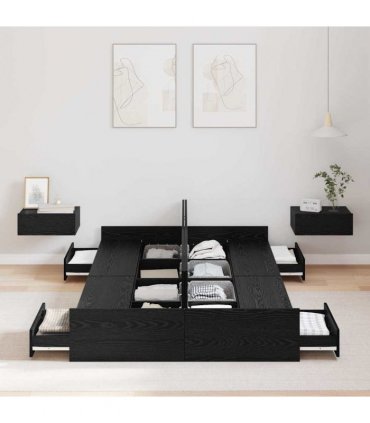 vidaXL Storage Bed Frame Black Oak 120 x 200 cm Engineered Wood