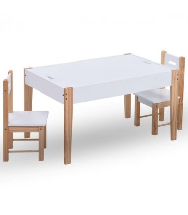 vidaXL 3 Piece Kids Storage Chalkboard Table Chair Set Black and White