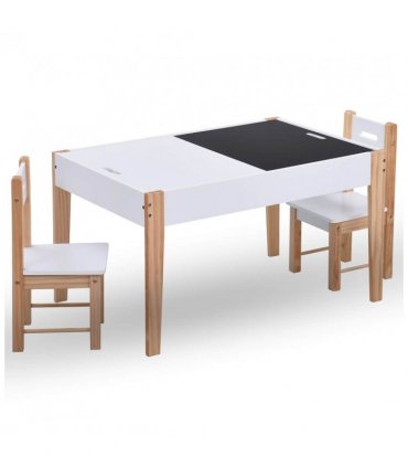 vidaXL 3 Piece Kids Storage Chalkboard Table Chair Set Black and White