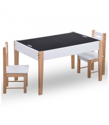 vidaXL 3 Piece Kids Storage Chalkboard Table Chair Set Black and White