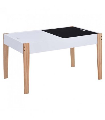 vidaXL 3 Piece Kids Storage Chalkboard Table Chair Set Black and White