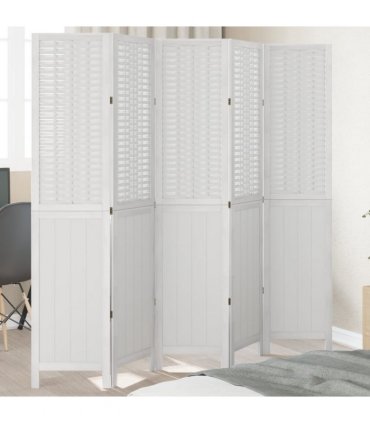 vidaXL Room Divider 5 Panels White Solid Wood Paulownia