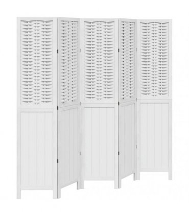 vidaXL Room Divider 5 Panels White Solid Wood Paulownia
