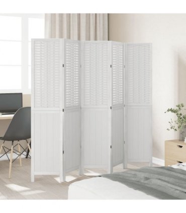vidaXL Room Divider 5 Panels White Solid Wood Paulownia