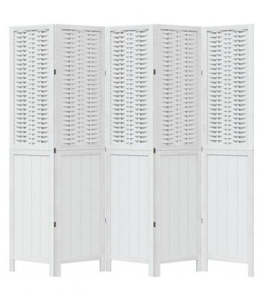 vidaXL Room Divider 5 Panels White Solid Wood Paulownia