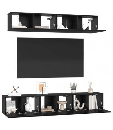 vidaXL TV Cabinet Set Wall-mounted 5 pcs Black Oak Engineered Wood