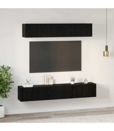 vidaXL TV Cabinet Set Wall-mounted 5 pcs Black Oak Engineered Wood
