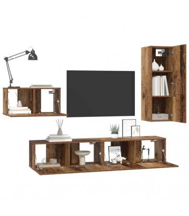 vidaXL TV Cabinet Set with Drawer 4 pcs Old Wood Engineered Wood
