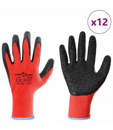 vidaXL Work Gloves 12 pcs Red and Black 9 / L Latex Coating