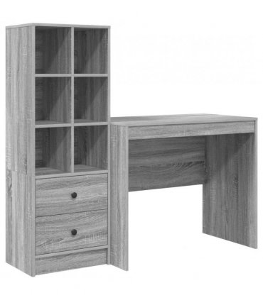 vidaXL Desk with Drawer with Shelf with Storage 2 pcs Grey Sonoma