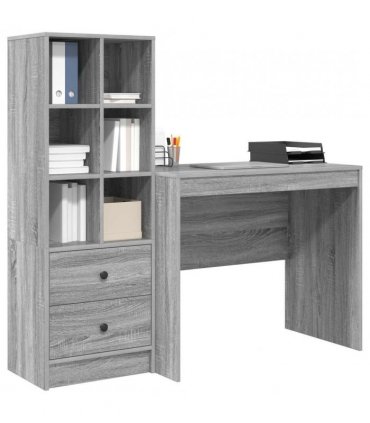 vidaXL Desk with Drawer with Shelf with Storage 2 pcs Grey Sonoma