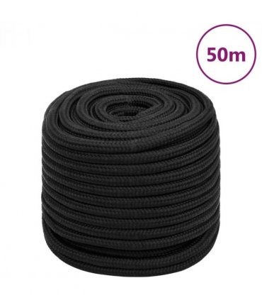 vidaXL Boat Rope Full Black 16 mm 50 m Polypropylene