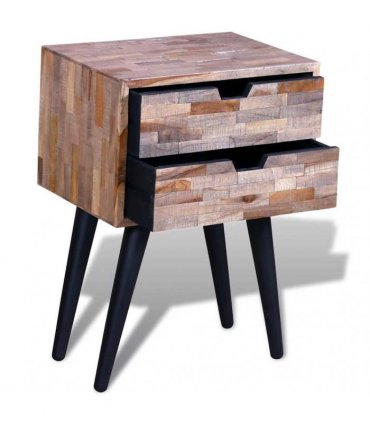 vidaXL Nightstand with 2 Drawers Reclaimed Teak Wood
