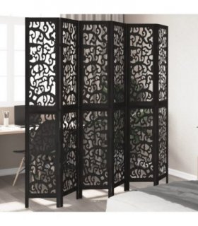 vidaXL Room Divider 6 Panels Black Solid Wood Paulownia