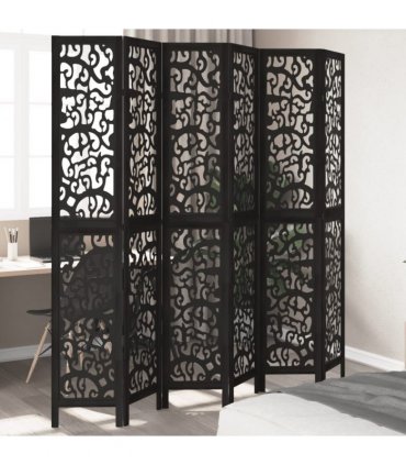 vidaXL Room Divider 6 Panels Black Solid Wood Paulownia