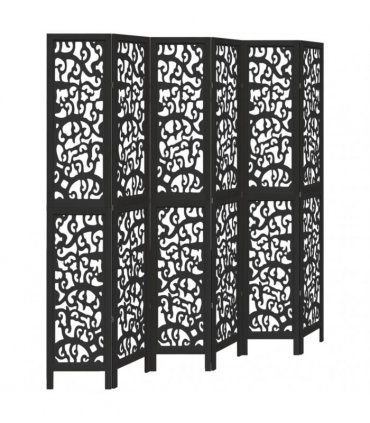 vidaXL Room Divider 6 Panels Black Solid Wood Paulownia
