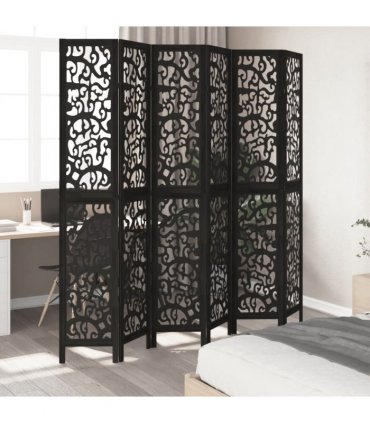 vidaXL Room Divider 6 Panels Black Solid Wood Paulownia