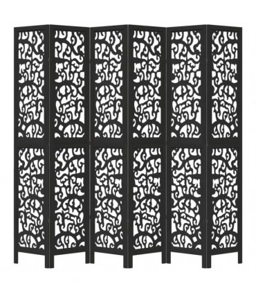 vidaXL Room Divider 6 Panels Black Solid Wood Paulownia