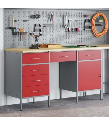 vidaXL Work Cabinet with Drawer 3 pcs Red Engineered Wood and Steel