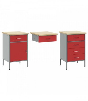vidaXL Work Cabinet with Drawer 3 pcs Red Engineered Wood and Steel