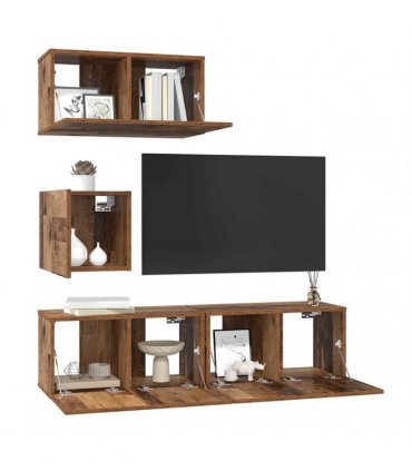 vidaXL TV Cabinet Set Wall-mounted 4 pcs Old Wood Engineered Wood
