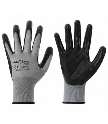 vidaXL Work Gloves 24 pcs Grey and Black 10 / XL Polyester