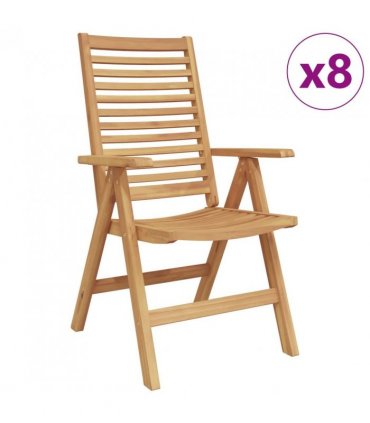 vidaXL Chair Folding 8 pcs Brown 64.5 x 52 x 108 cm Solid Teak Wood