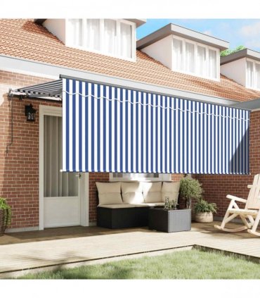 vidaXL Retractable Awning Retractable Blue and White 350 x 200 cm