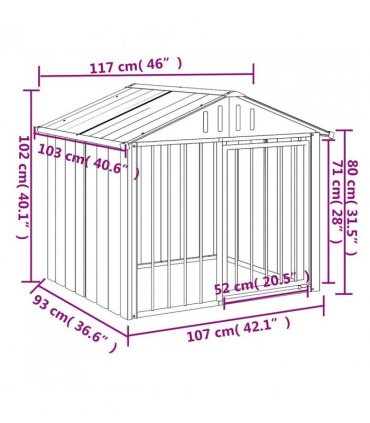 vidaXL Dog House with Roof Black 117x103x102 cm Galvanised Steel