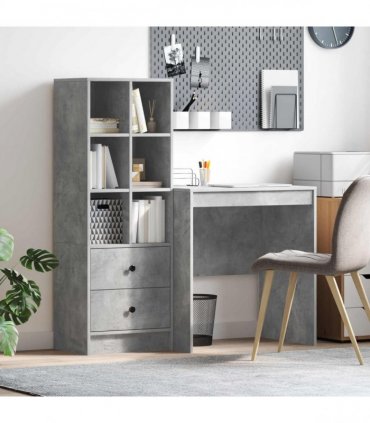 vidaXL Desk with Drawer with Shelf with Storage 2 pcs Concrete Grey