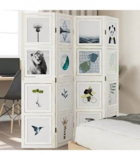 vidaXL Room Divider 4 Panels White Solid Wood Paulownia