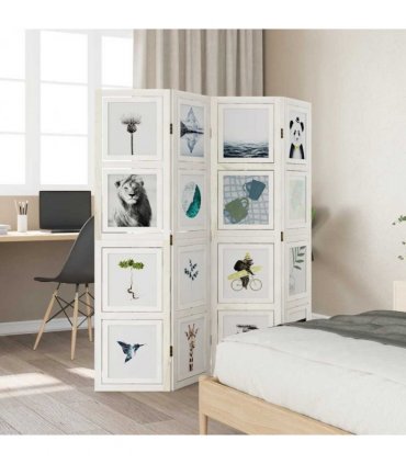 vidaXL Room Divider 4 Panels White Solid Wood Paulownia