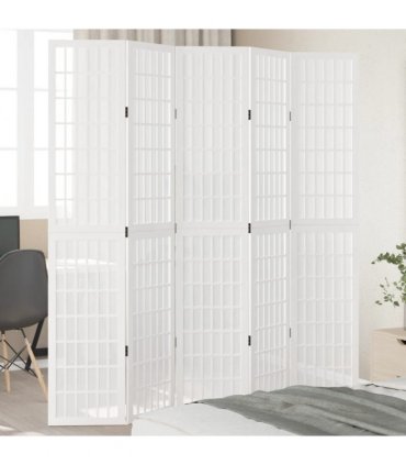 vidaXL Room Divider 5 Panels White Solid Wood Paulownia