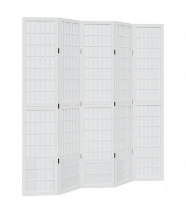 vidaXL Room Divider 5 Panels White Solid Wood Paulownia