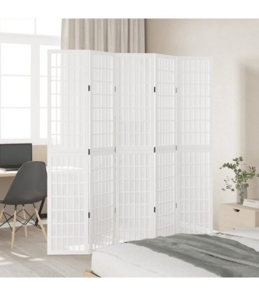 vidaXL Room Divider 5 Panels White Solid Wood Paulownia