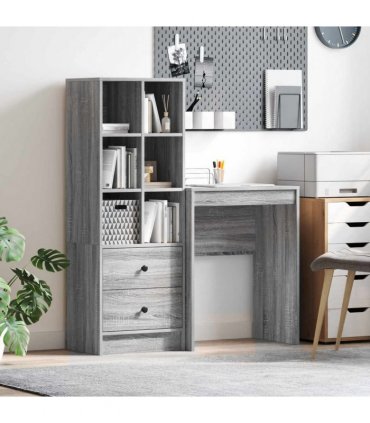 vidaXL Desk with Drawer with Shelf with Storage 2 pcs Grey Sonoma