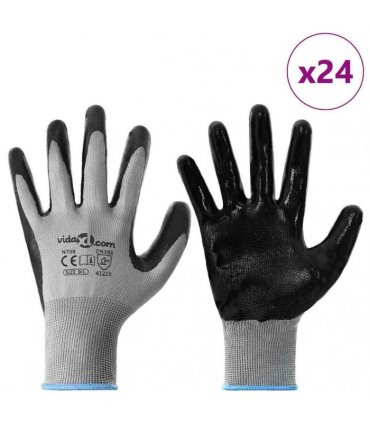 vidaXL Work Gloves 24 pcs Grey and Black 9 / L Polyester