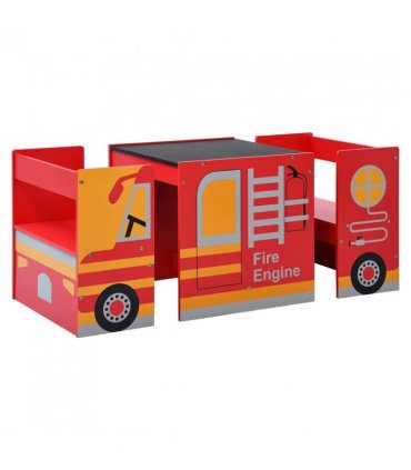 vidaXL 3 Piece Kids Chair Table Set Fire Truck Design Wood