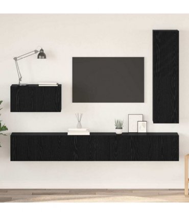 vidaXL TV Cabinet Set with Drawer 4 pcs Black Oak Engineered Wood